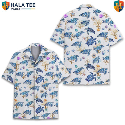 White Turtle Tropical Shirt Mens Short Sleeve Casual Summer Beachwear Top