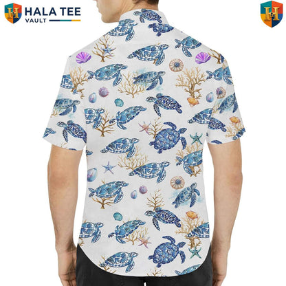 White Turtle Short-sleeve button-up shirt Mens Short Sleeve Casual Summer Beachwear Top