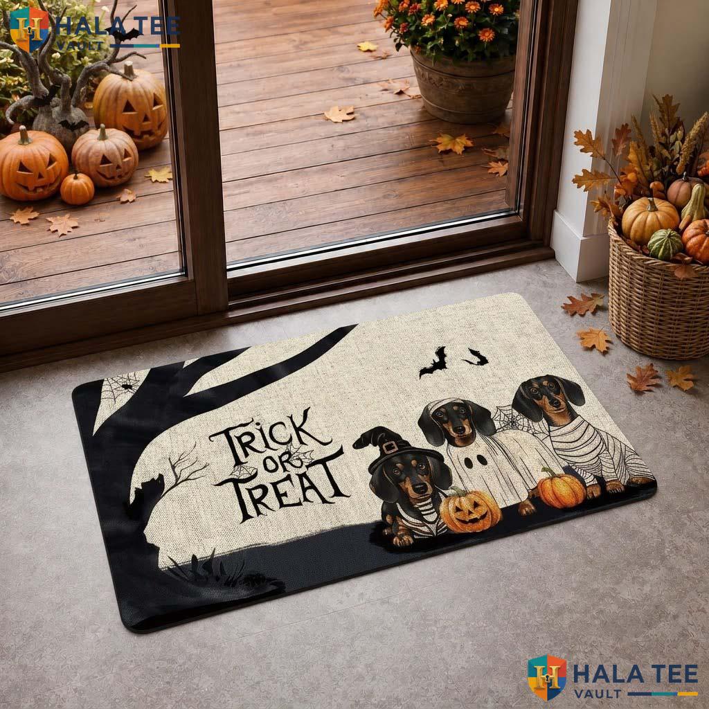 Wiener Dog Halloween Doormat Funny Ghost Pumpkin Entryway Welcome Decor