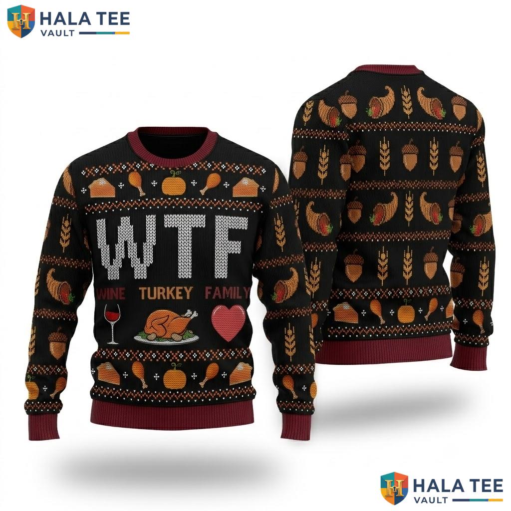 Wine Turkey Family Ugly Christmas Sweater Funny Thanksgiving Top