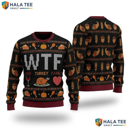 Wine Turkey Family Ugly Christmas Sweater Funny Thanksgiving Top