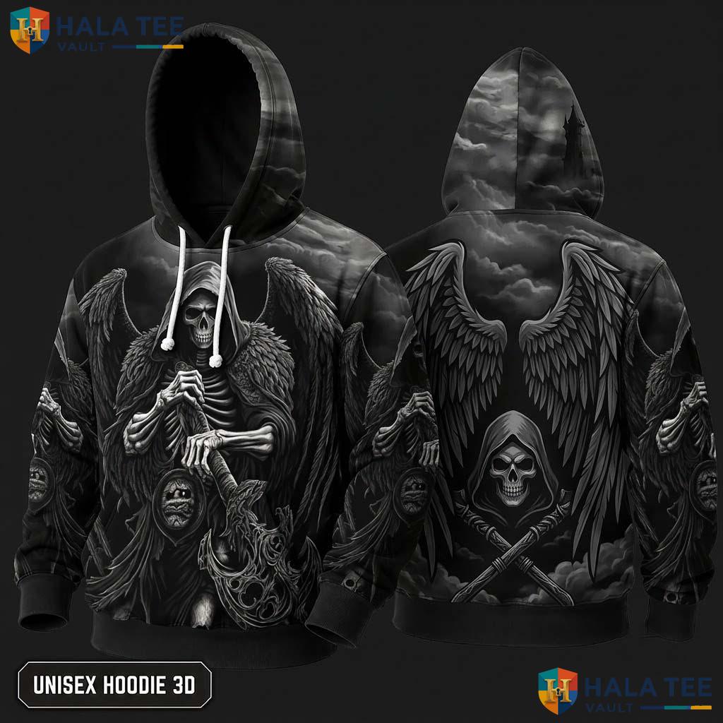 Winged Gothic Grim Reaper 3D Hoodie Edgy Graphic Alternative Fashion