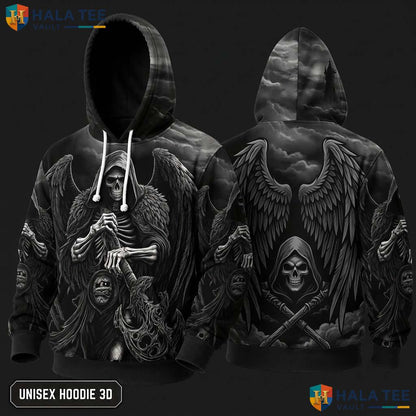 Winged Gothic Grim Reaper 3D Hoodie Edgy Graphic Alternative Fashion