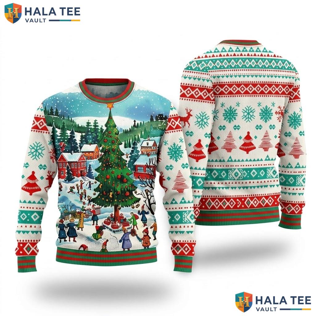 Winter Scene Singing Characters Sweater Festive Christmas Cozy Apparel