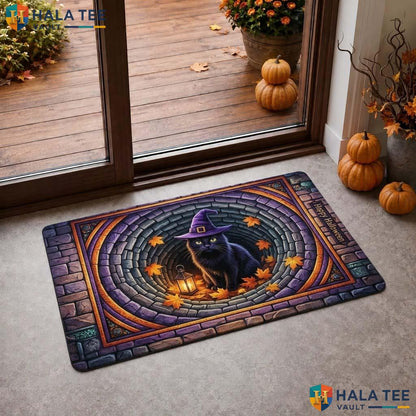 Witch Black Cat Halloween Doormat 3D Vortex Illusion Fall Autumn Decor