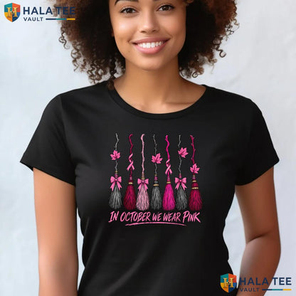 Witch Brooms Breast Cancer T-Shirt October We Wear Pink Awareness