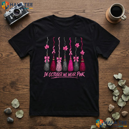 Witch Brooms Breast Cancer T-Shirt October We Wear Pink Awareness Adult