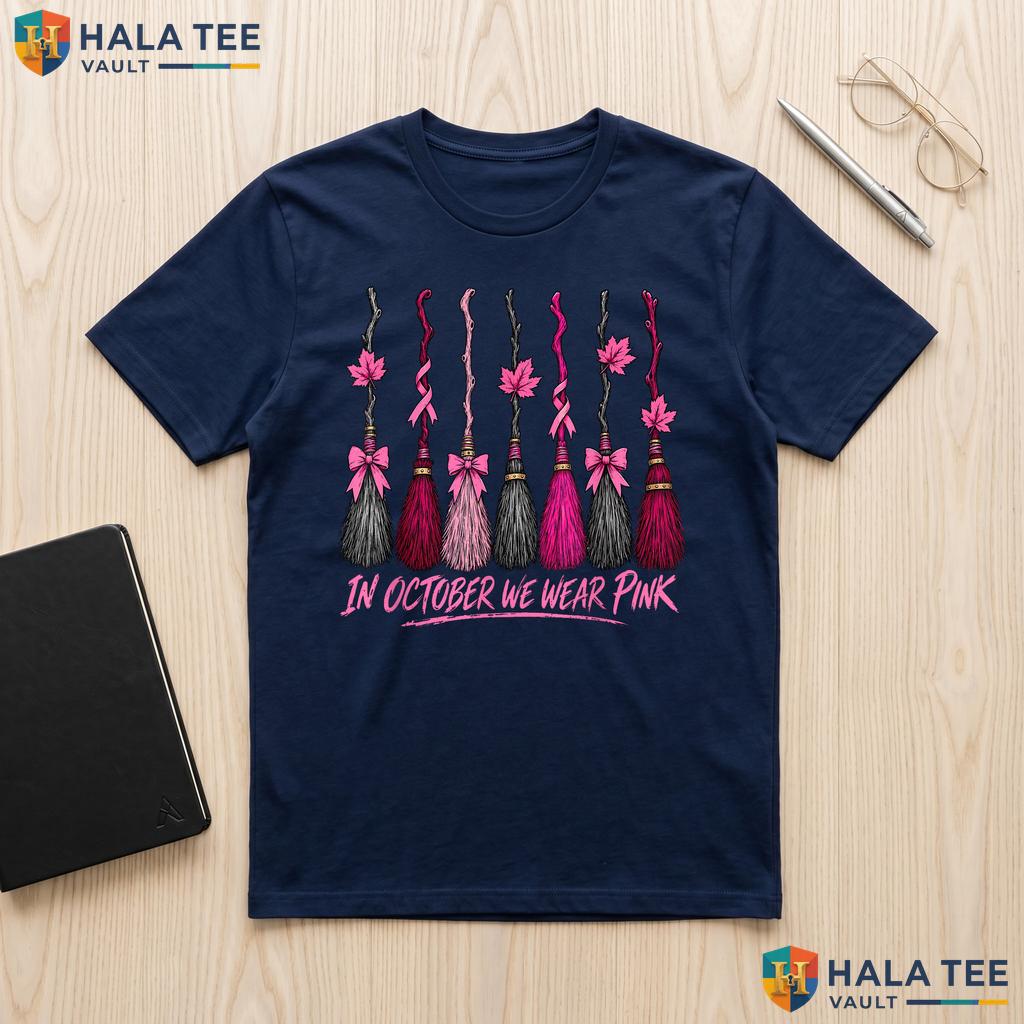 Witch Brooms Breast Cancer T-Shirt October We Wear Pink Awareness Adult