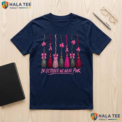 Witch Brooms Breast Cancer T-Shirt October We Wear Pink Awareness Adult