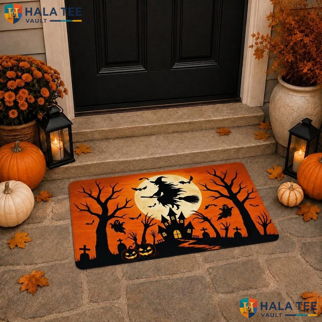 Witch Castle Halloween Doormat Trick Or Treat Spooky Front Porch Entry Rug