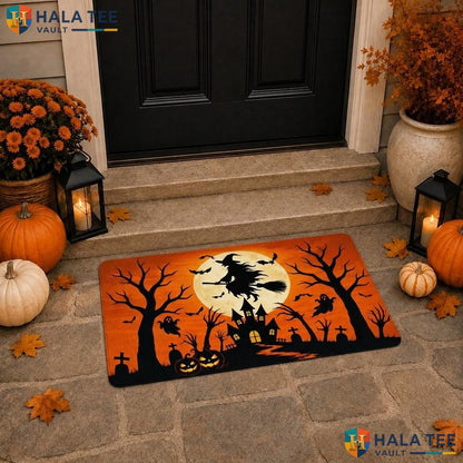 Witch Castle Halloween Doormat Trick Or Treat Spooky Front Porch Entry Rug