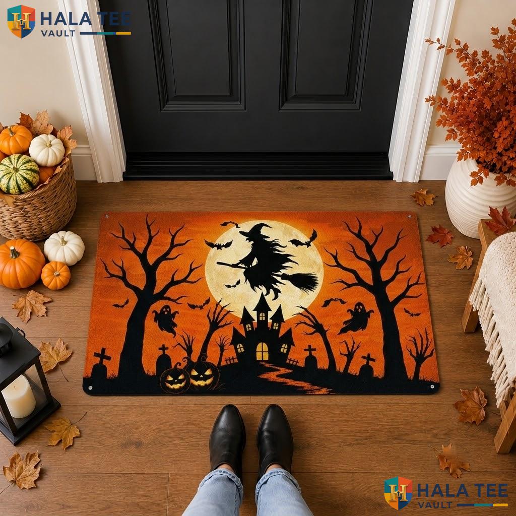 Witch Castle Halloween Front door mat Trick Or Treat Spooky Front Porch Entry Rug
