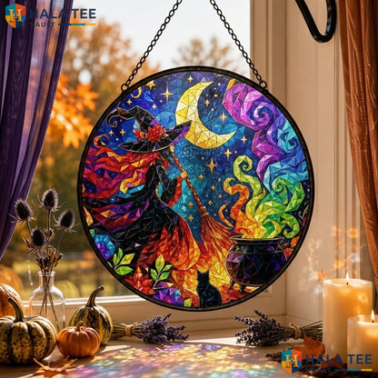 Witch Cauldron Halloween Stained Glass Suncatcher Colorful Spooky Diy Window Adult