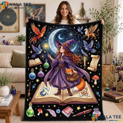Witch Fantasy Halloween Blanket Whimsical Magical Book Lover Gift 30x