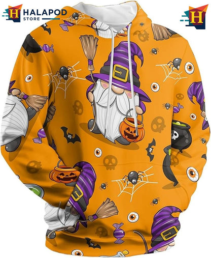 Witch Gnome Halloween 3D Printed Hoodie Spooky Trick Or Treat Fall Holiday Pullover