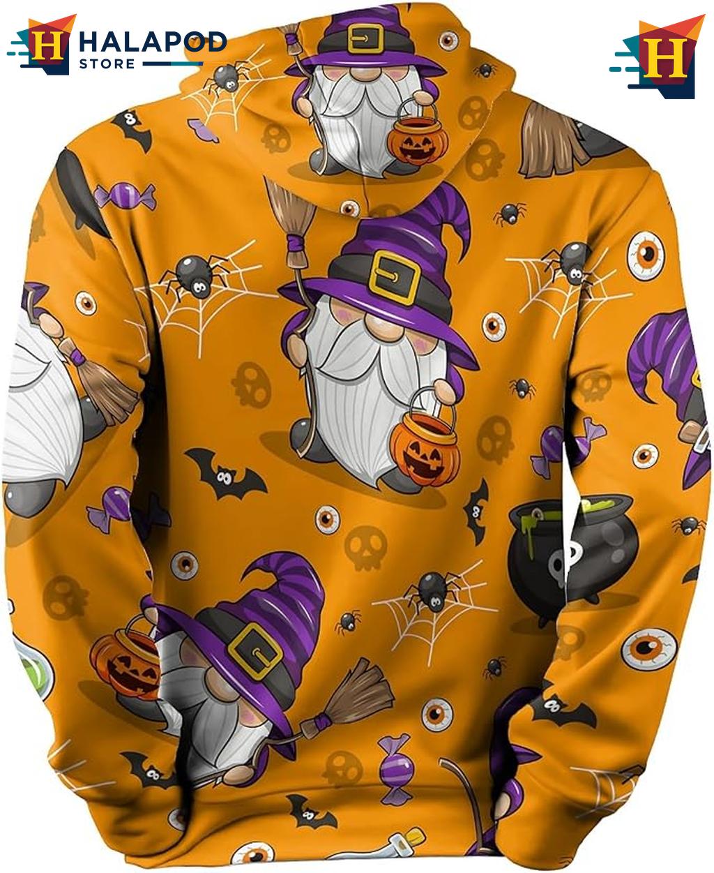 Witch Gnome Halloween Pullover AOP Hoodie Spooky Trick Or Treat Fall Holiday