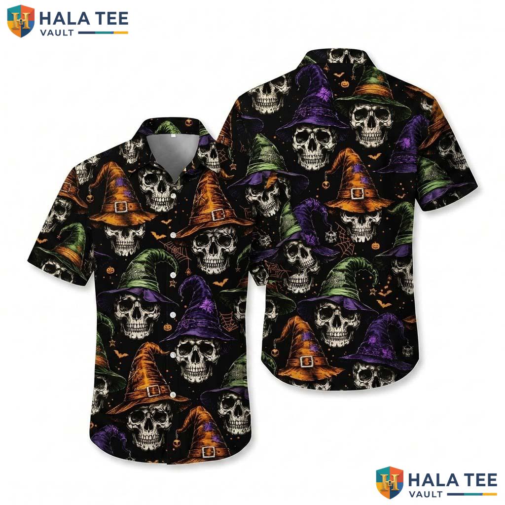 Witch Hat Skull Halloween Hawaiian Shirt Spooky Skeleton Aloha Top
