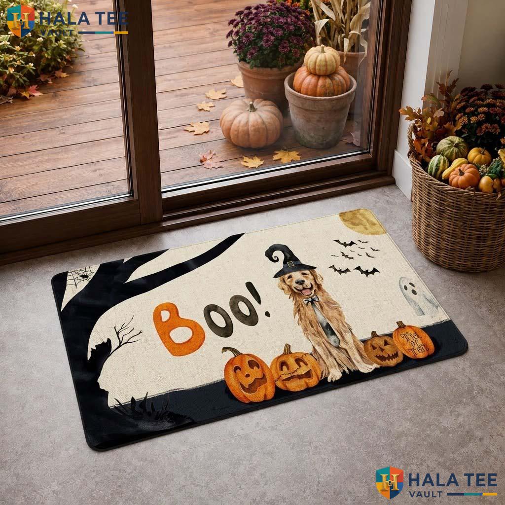Witch Retriever Fall Doormat Playful Pumpkin Entryway Welcome Rug Decor