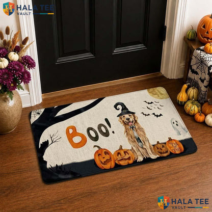 Witch Retriever Fall Front door mat Playful Pumpkin Entryway Welcome Rug Decor