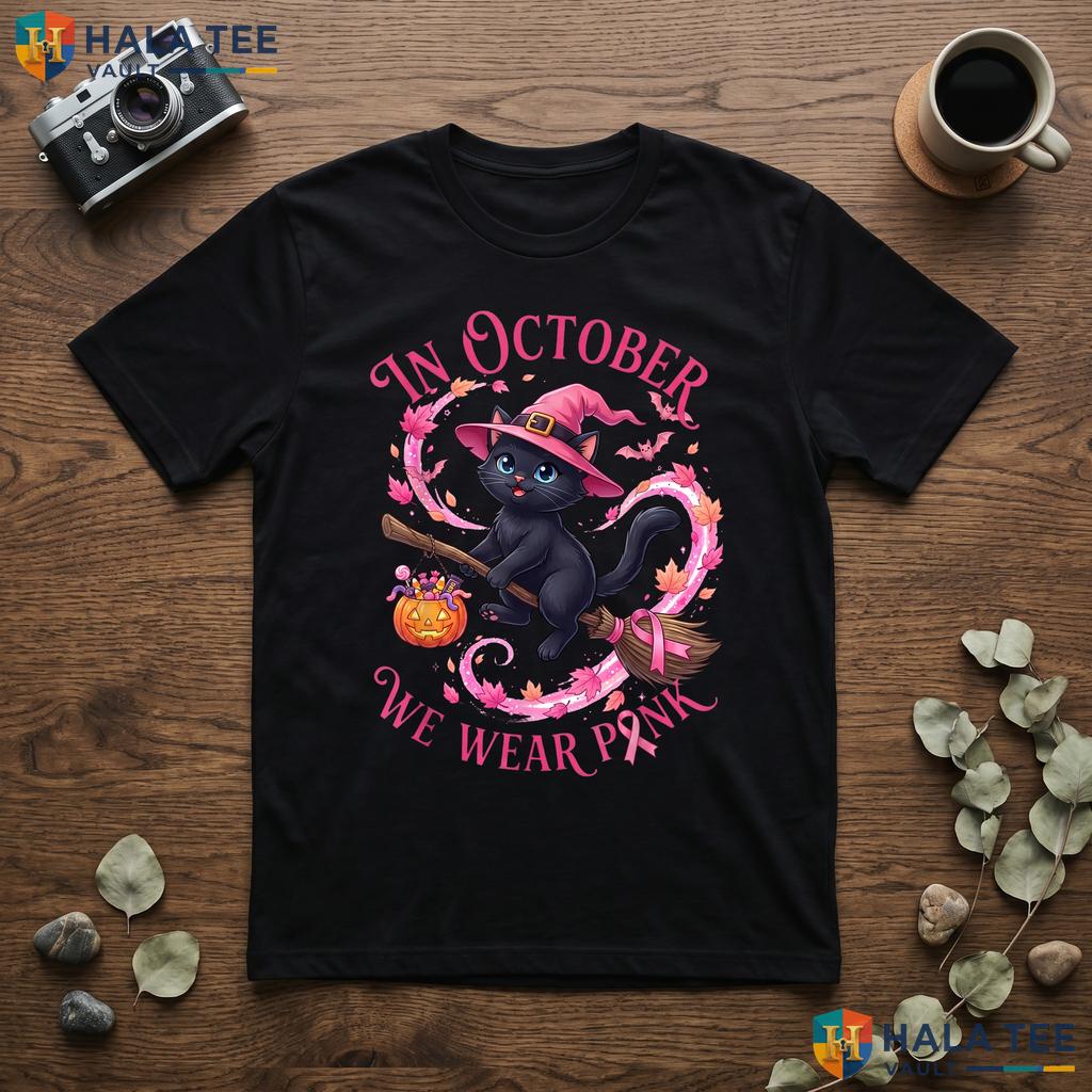 Witchy Breast Cancer Pink Shirt October We Wear Pink Black Cat Apparel Adult