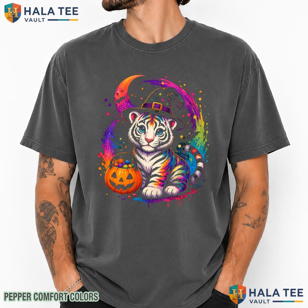 Witchy Tiger Retro 90s Comfort Colors T Shirt Spooky Season Graphic Apparel Heavyweight Cotton T-Shirt