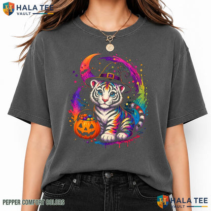 Witchy Tiger Retro 90s Comfort Colors T Shirt Spooky Season Graphic Apparel Relaxed Fit Tee