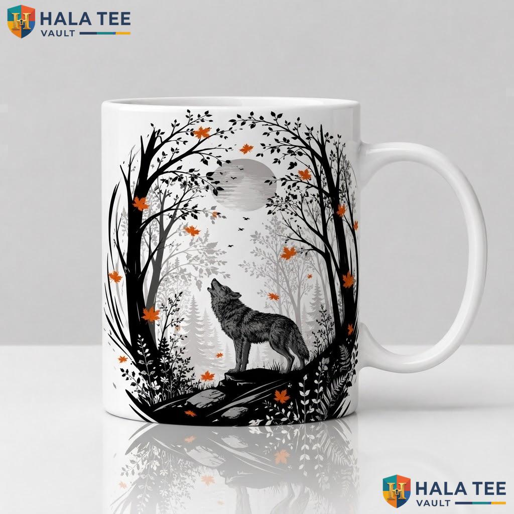 Wolf Reading Ghost Halloween Mug Spooky Book Lover Ceramic Coffee Cup