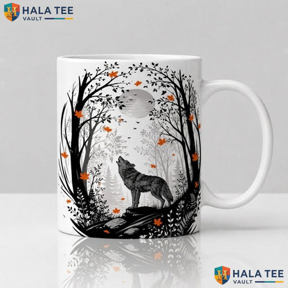 Wolf Reading Ghost Halloween Mug Spooky Book Lover Ceramic Coffee Cup