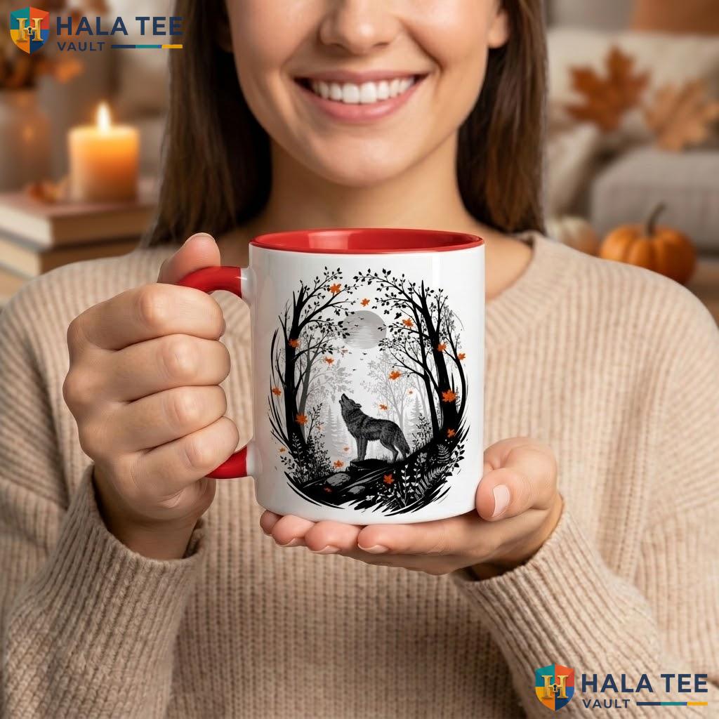 Wolf Reading Ghost Halloween Mug Spooky Book Lover Ceramic Coffee Camping Mug