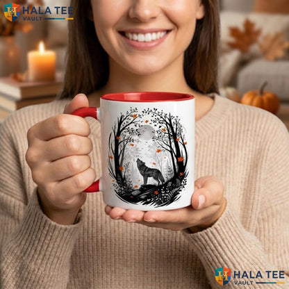 Wolf Reading Ghost Halloween Mug Spooky Book Lover Ceramic Coffee Camping Mug