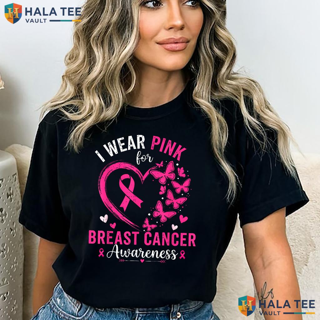 Women Girls Wear Pink Tee Breast Cancer Awareness Ribbon Apparel Top Adult