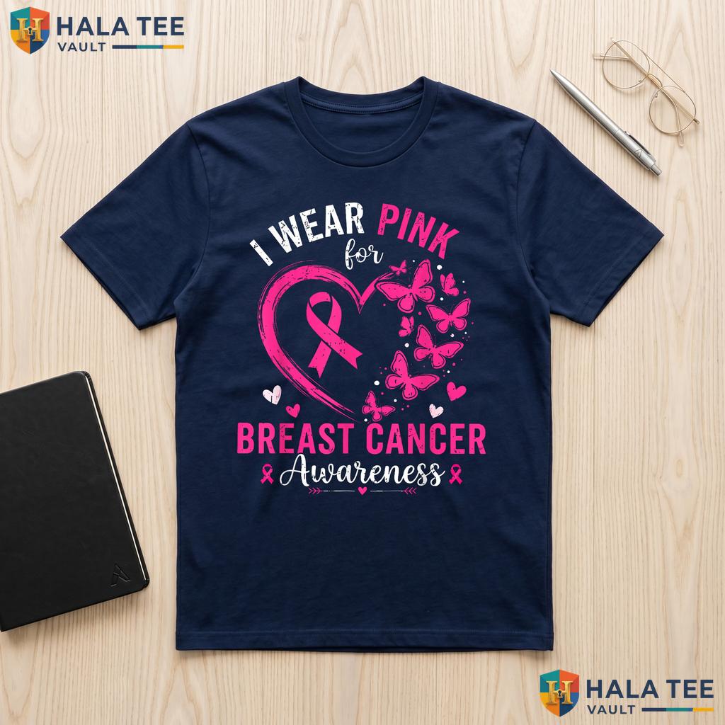 Women Girls Wear Pink Tee Breast Cancer Awareness Ribbon Apparel Top Adult