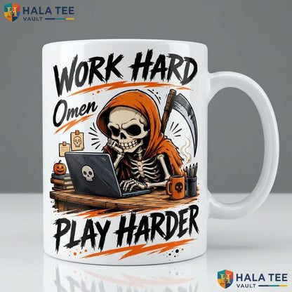 Work Hard Play Harder Skull Halloween Cup Custom Ceramic Coffee Mug