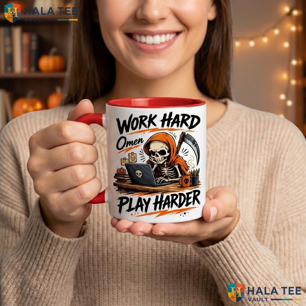 Work Hard Play Harder Skull Halloween Camping Mug Custom Ceramic Coffee Mug