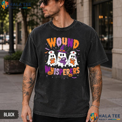 Wound Whisperers Washed T-Shirt Whimsical Ghost Nurse Halloween Apparel