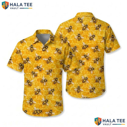 Yellow Bee Funny Hawaiian Shirt Mens Crazy Graphic Vacation Apparel