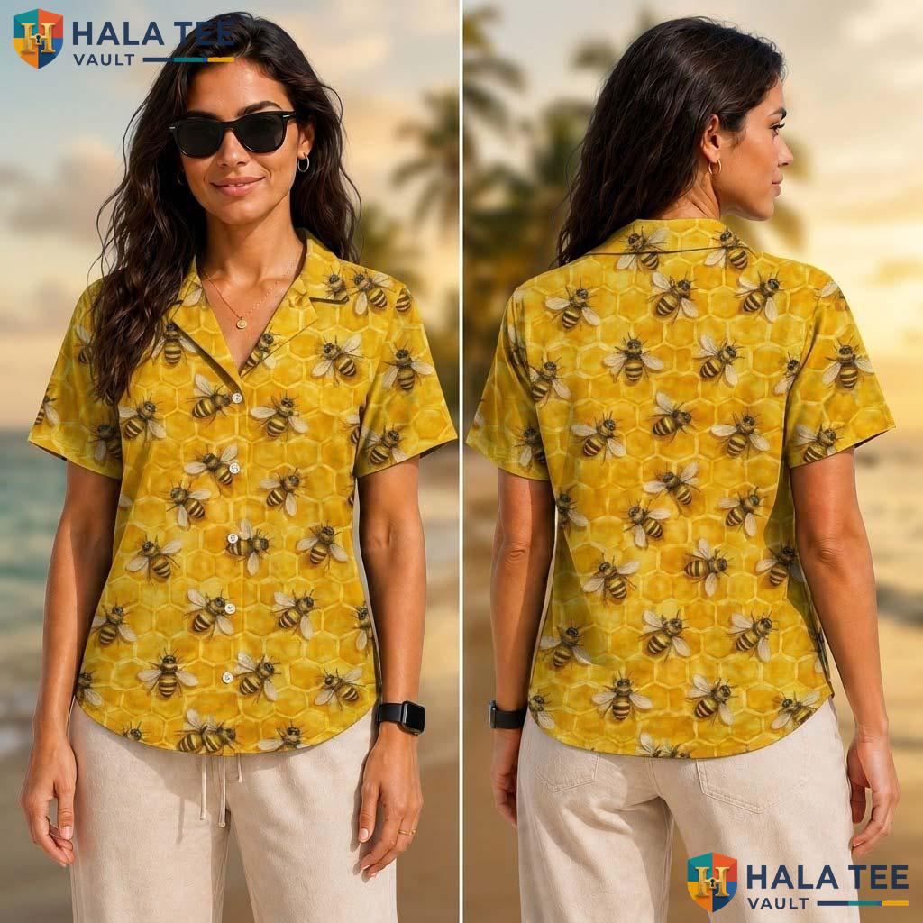 Yellow Bee Funny Tropical Shirt Mens Crazy Graphic Vacation Apparel