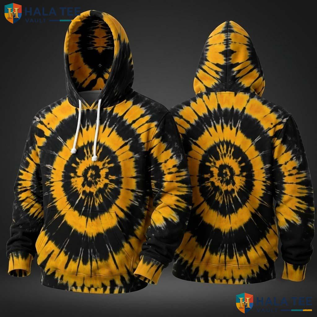 Yellow Black Tie Dye Hoodie Mens Unisex Rainbow Graphic Art Pullover