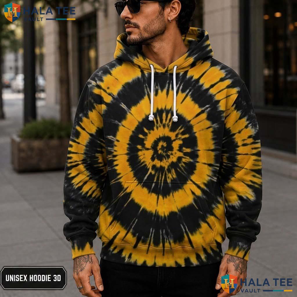 Yellow Black Tie Dye Hoodie Mens Unisex Rainbow Graphic Art Pullover 3D Printed Hoodie