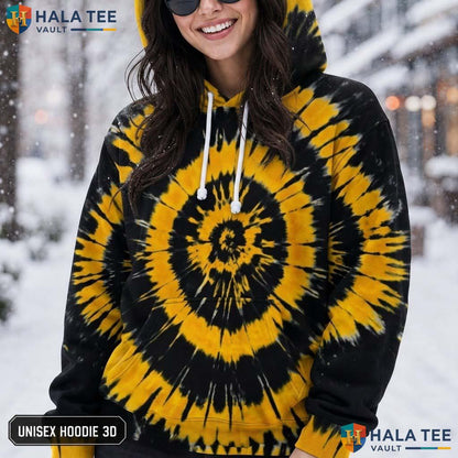 Yellow Black Tie Dye Hoodie Mens Unisex Rainbow Graphic Art Pullover AOP Hoodie