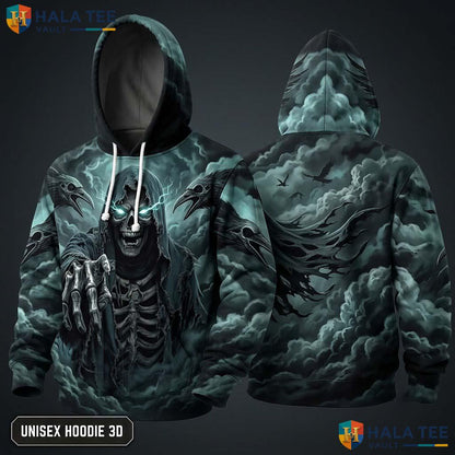Yellow Eye Grim Reaper 3D Hoodie Retro Eerie Graphic Casual Streetwear