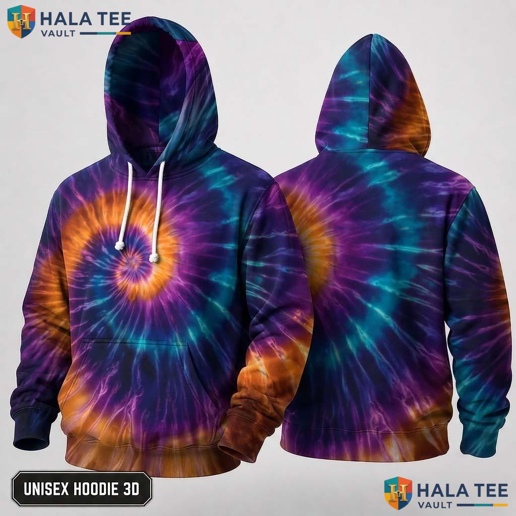 Yellow Purple Tie Dye Hoodie Mens Unisex Rainbow Graphic Art Pullover