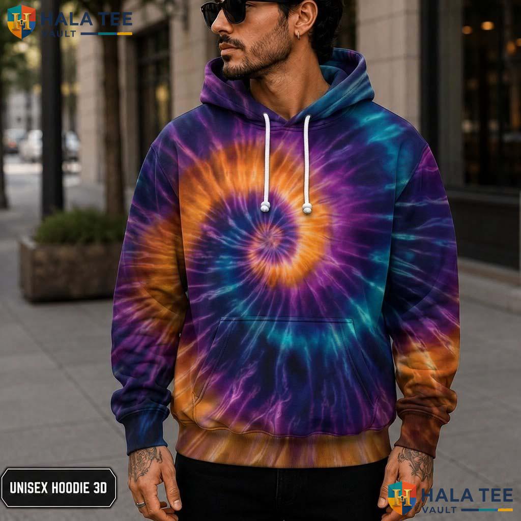 Yellow Purple Tie Dye Hoodie Mens Unisex Rainbow Graphic Art Pullover 3D Printed Hoodie