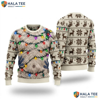 Yeti Belly Printed Lights Ugly Xmas Sweater Funny Christmas Mens Top