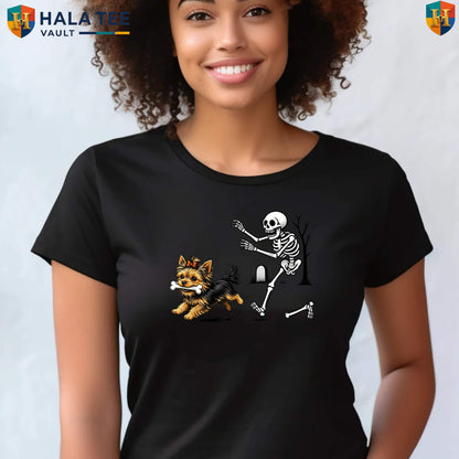 Yorkie Skeleton Dog Halloween Shirt Funny Spooky Season Pet Lover Apparel