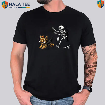 Yorkie Skeleton Dog Halloween T-Shirt Funny Spooky Season Pet Lover Apparel