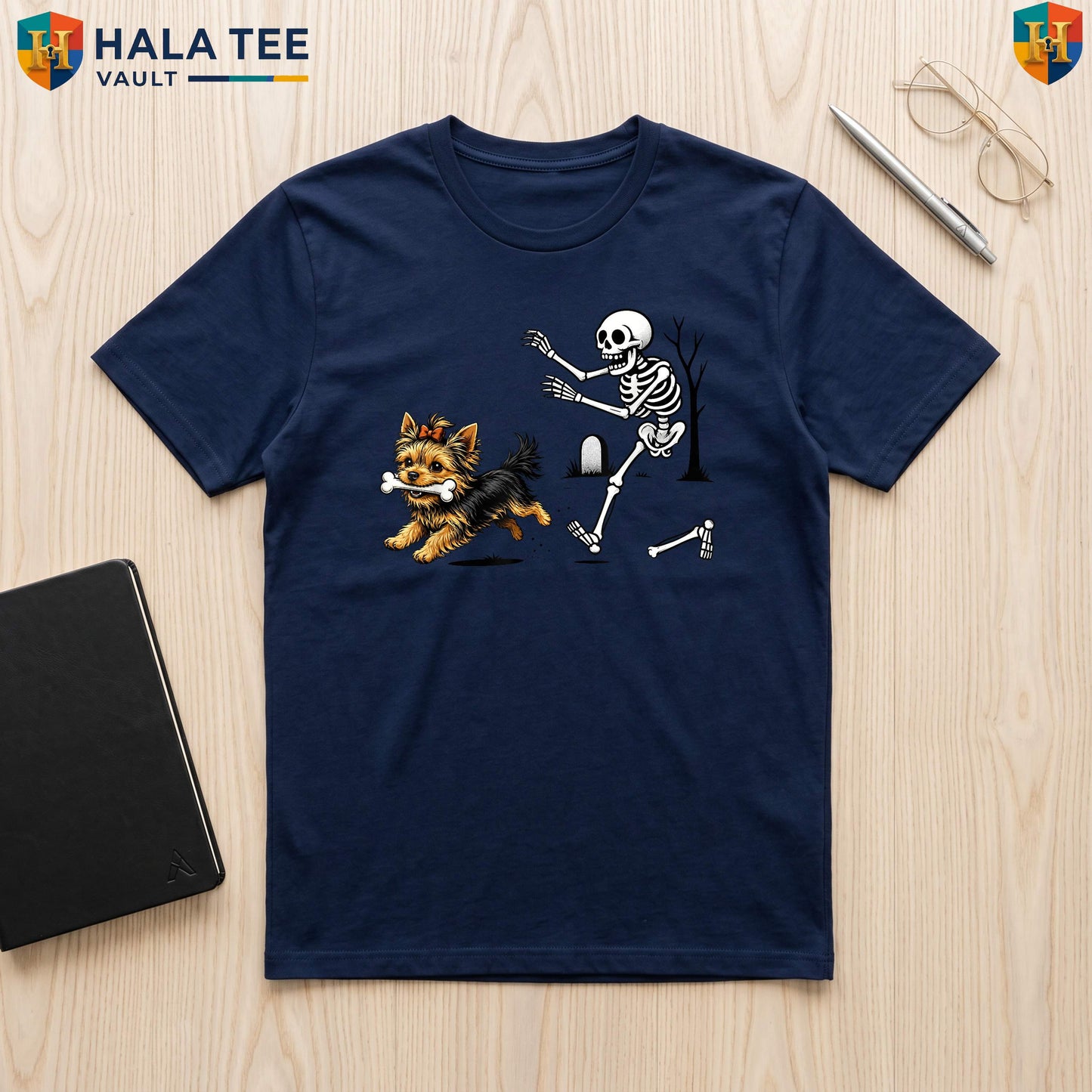 Yorkie Skeleton Dog Halloween Tee Funny Spooky Season Pet Lover Apparel