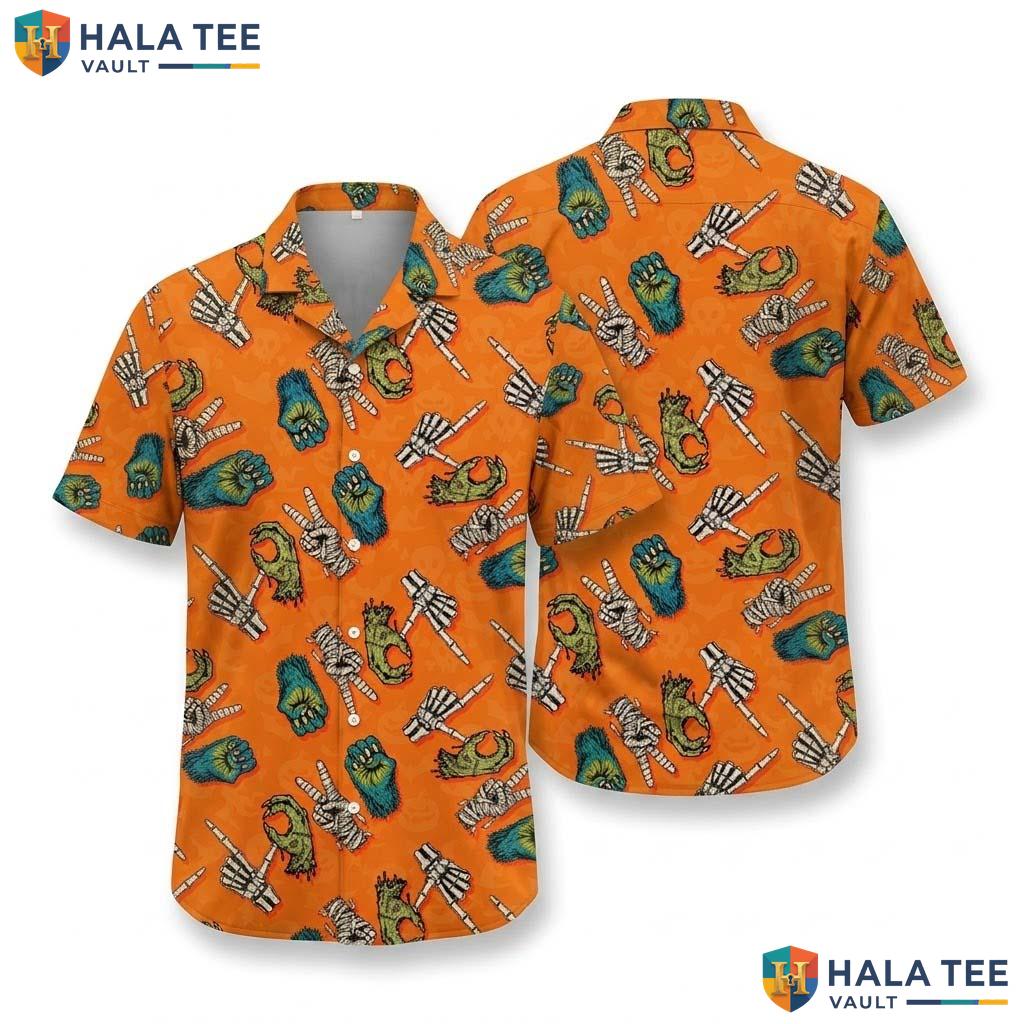 Zombie Mummy Halloween Hawaiian Shirt Spooky Skeleton Hands Aloha