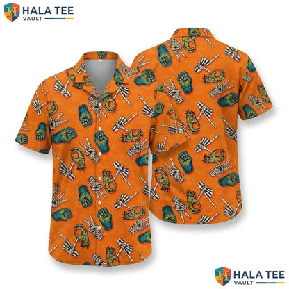 Zombie Mummy Halloween Hawaiian Shirt Spooky Skeleton Hands Aloha