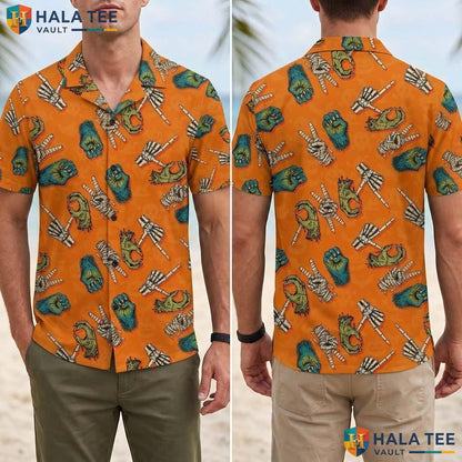 Zombie Mummy Halloween Hawaiian Shirt Spooky Skeleton Hands Aloha Adult